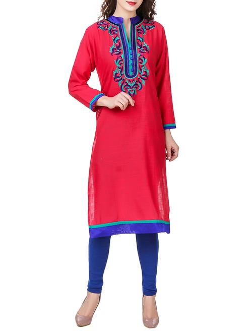 red cotton straight kurta - 14166169 - Very Small Image - 1