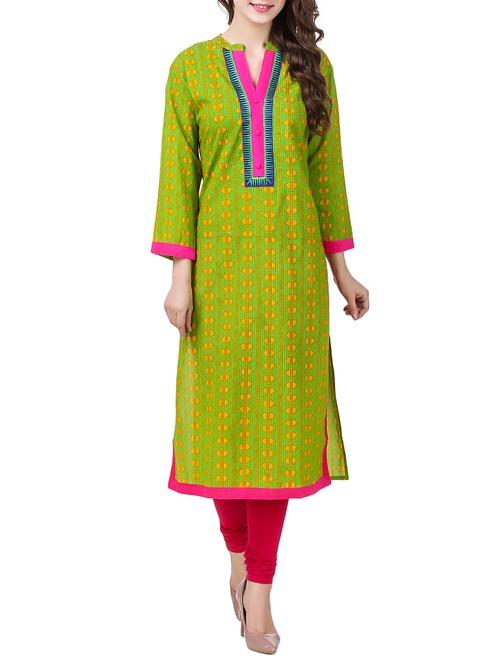 green cotton straight kurta - 14166189 - Very Small Image - 1