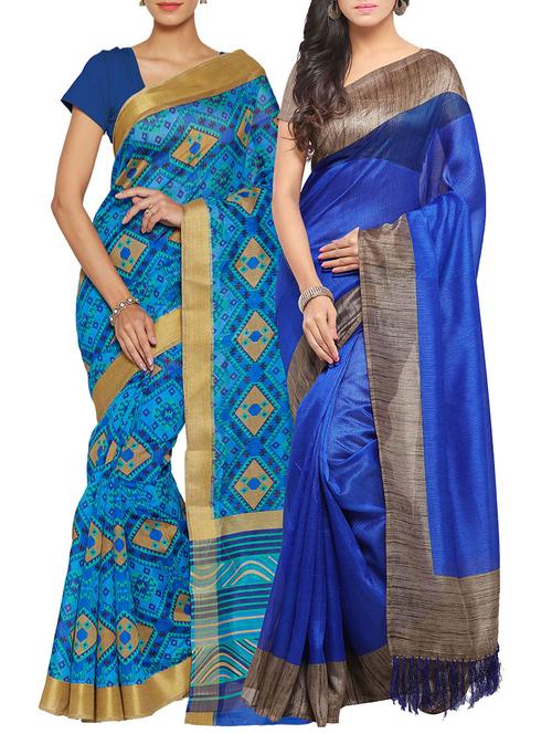 multi colored tussar silk combo saree with blouse - 14166198 - Very Small Image - 1