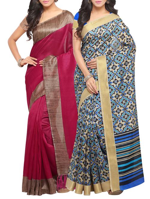 multi colored tussar silk combo saree with blouse - 14166207 - Very Small Image - 1