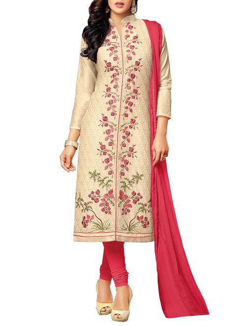 cream cotton unstitched suit - 14166348 - Very Small Image - 1
