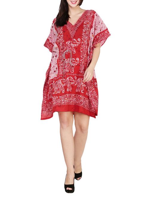 red printed crepe kaftan - 14166374 - Very Small Image - 1