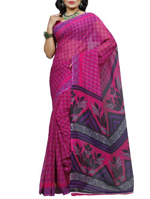 pink georgette printed saree with blouse - 14166593 - Very Small Image - 1