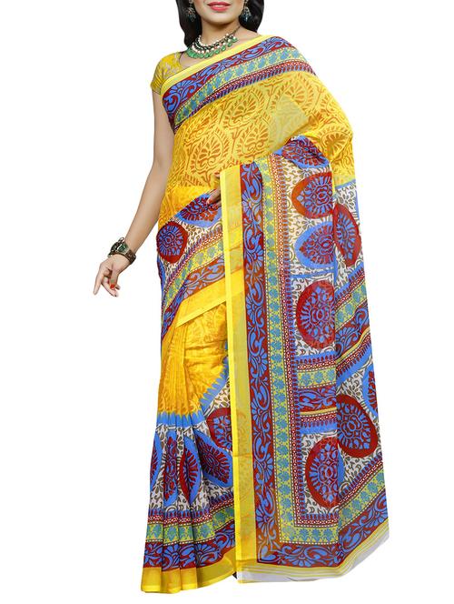 yellow georgette printed saree with blouse - 14166603 - Very Small Image - 1