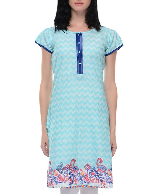 sky blue cotton straight kurta - 14167872 - Very Small Image - 1
