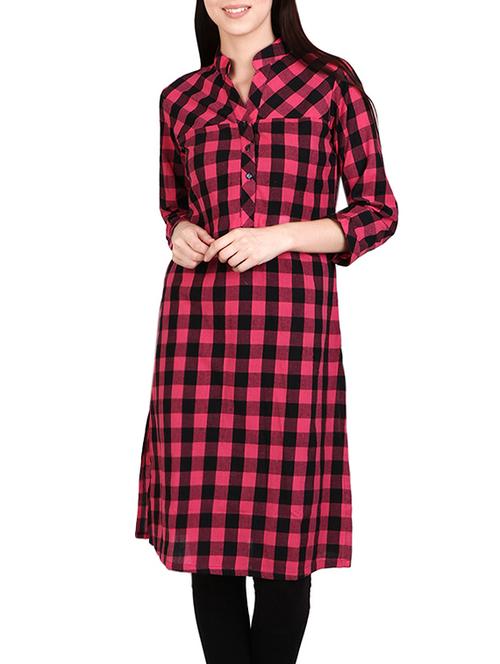 pink cotton straight kurta - 14167892 - Very Small Image - 1
