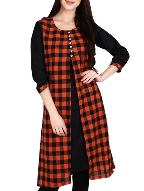orange cotton a-line kurta - 14167899 - Very Small Image - 1