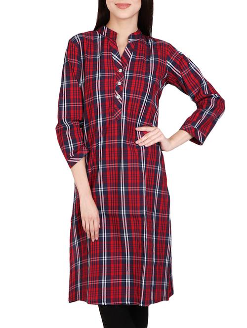 red cotton straight kurta - 14167911 - Very Small Image - 1