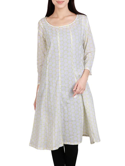 white cotton flared kurta - 14167932 - Very Small Image - 1