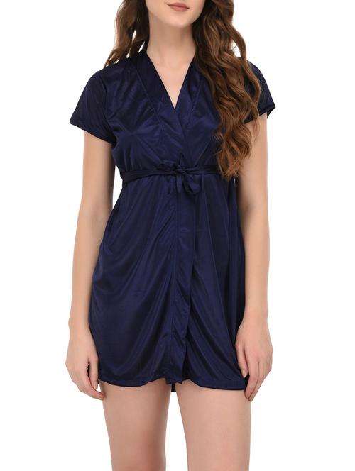 navy blue polyester sleepwear robe - 14168492 - Very Small Image - 1