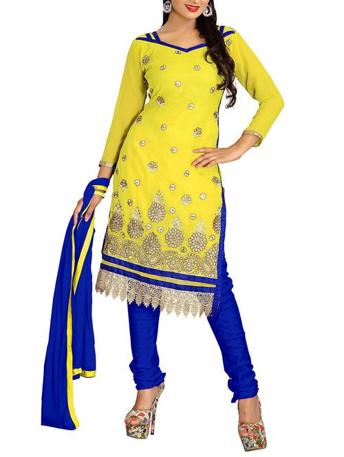 yellow churidaar suit dress material - 14169067 - Very Small Image - 1