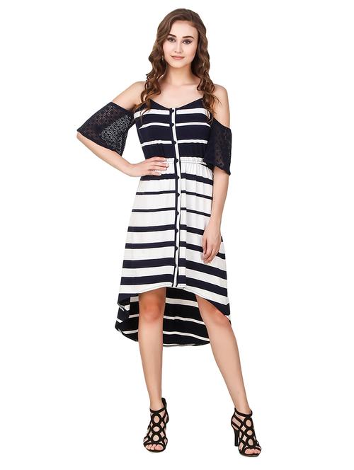 navy blue viscose high low dress - 14169094 - Very Small Image - 1