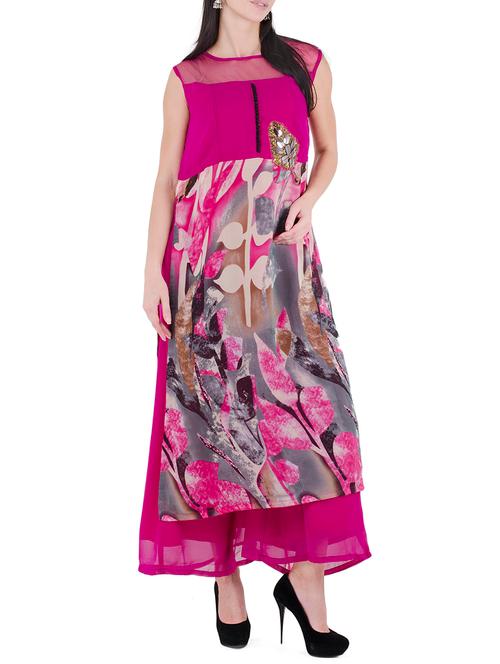 pink georgette straight kurta - 14169923 - Very Small Image - 1
