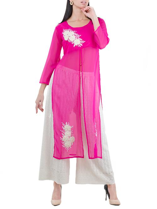 pink georgette straight kurta - 14169934 - Very Small Image - 1
