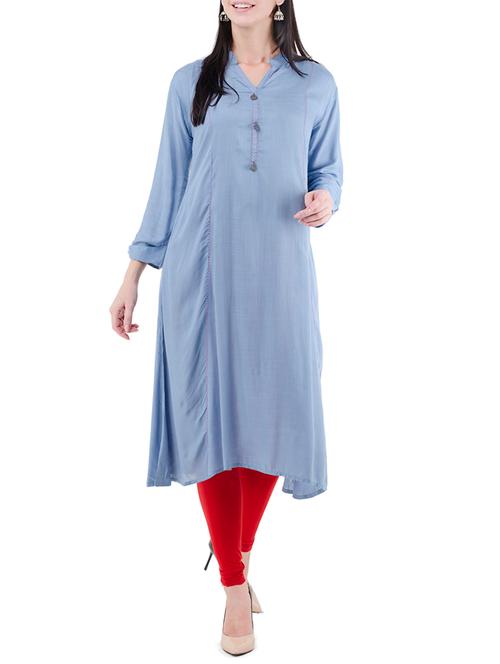 blue rayon a-line kurta - 14169941 - Very Small Image - 1