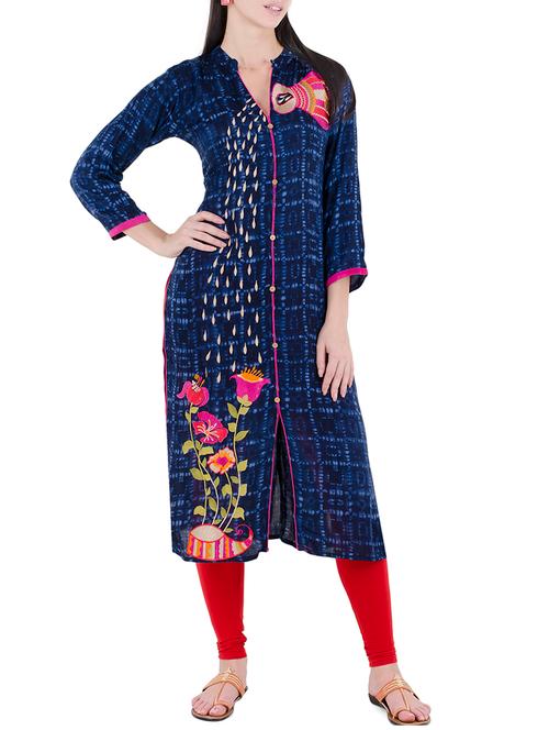 blue rayon straight kurta - 14169942 - Very Small Image - 1