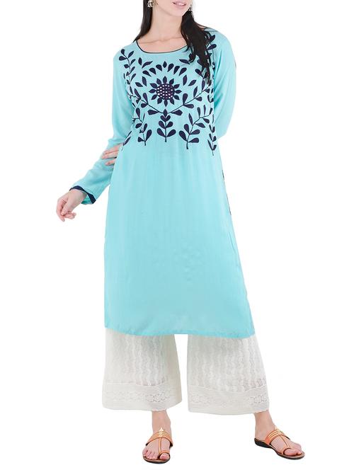 blue rayon straight kurta - 14169949 - Very Small Image - 1