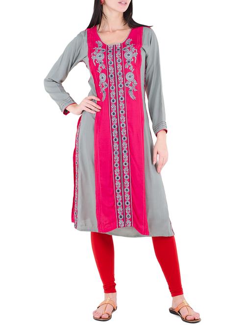 pink & grey rayon straight kurta - 14169952 - Very Small Image - 1