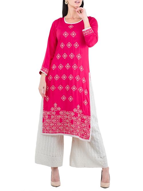 pink rayon straight kurta - 14169954 - Very Small Image - 1