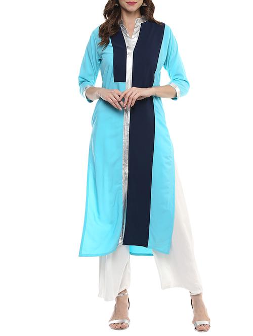 blue crepe straight kurta - 14170195 - Very Small Image - 1