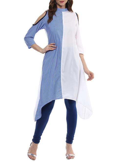 blue crepe asymmetric kurta - 14170197 - Very Small Image - 1
