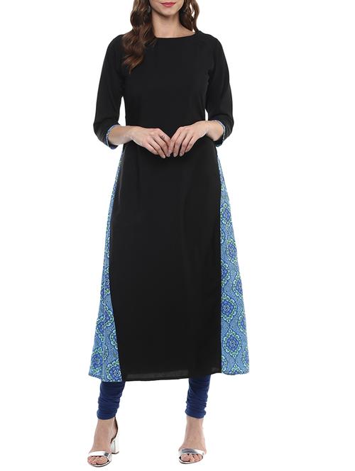 black crepe flared kurta - 14170199 - Very Small Image - 1