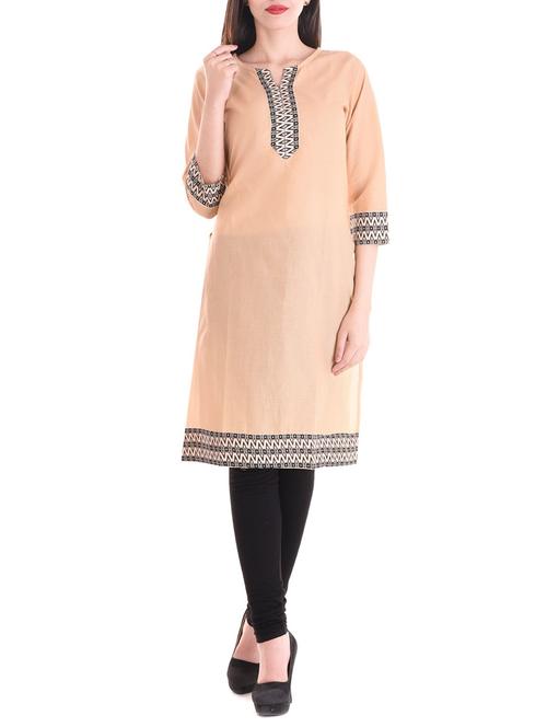 beige cotton straight kurta - 14170685 - Very Small Image - 1