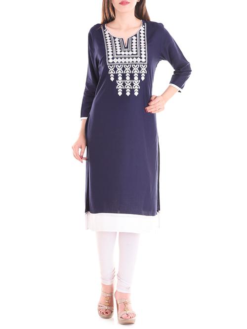 blue rayon straight kurta - 14170691 - Very Small Image - 1