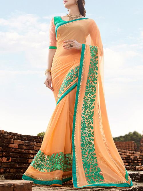 orange bordered saree - 14172024 - Very Small Image - 1