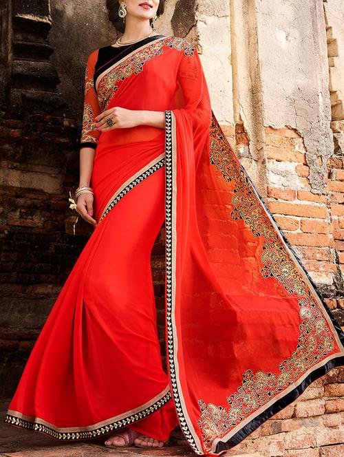 orange bordered saree - 14172032 - Very Small Image - 1
