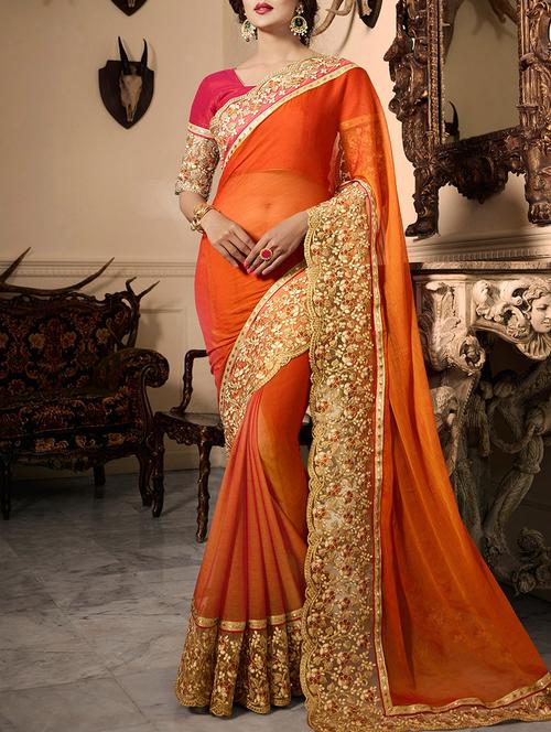 orange bordered saree - 14172035 - Very Small Image - 1