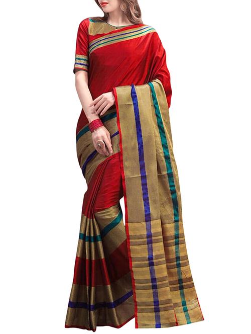 stripes bordered saree with blouse - 14173571 - Very Small Image - 1