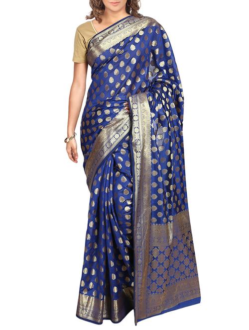 blue silk blend banarasi saree with blouse - 14173657 - Very Small Image - 1