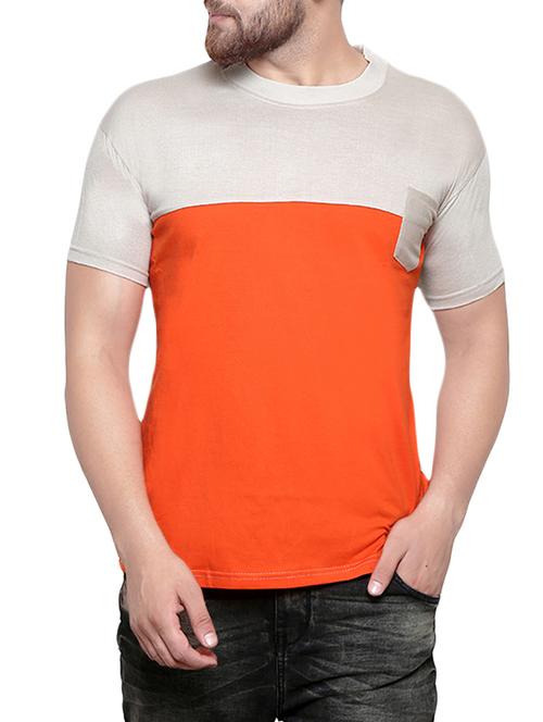 orange cotton color block t-shirt - 14173957 - Very Small Image - 1