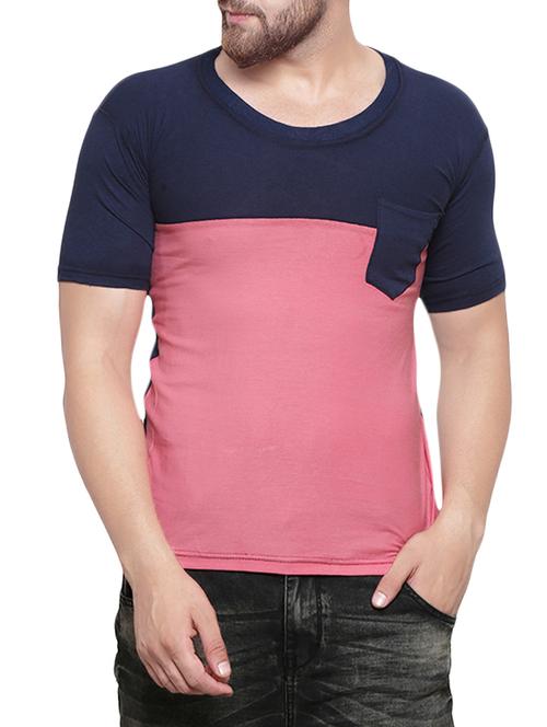 navy blue cotton color block t-shirt - 14173966 - Very Small Image - 1