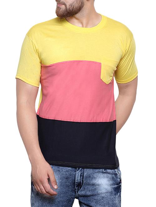 yellow cotton color block t-shirt - 14173993 - Very Small Image - 1