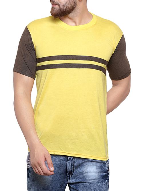 yellow cotton colro block t-shirt - 14174017 - Very Small Image - 1