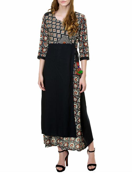 blue rayon flared kurta - 14174022 - Very Small Image - 1