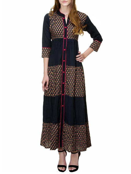 blue cotton flared kurta - 14174024 - Very Small Image - 1