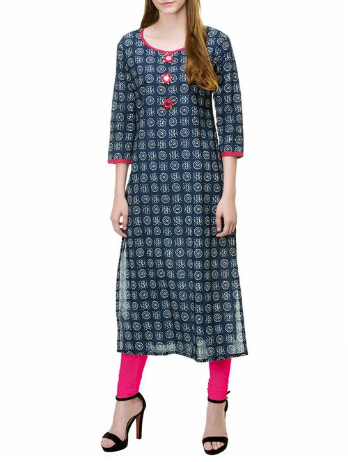 blue cotton straight kurta - 14174031 - Very Small Image - 1