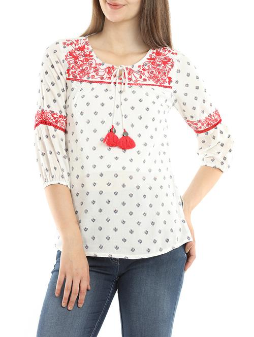 white printed viscose top - 14175310 - Very Small Image - 1