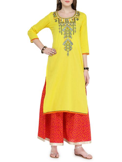 yellow cotton kurta skirt set - 14175758 - Very Small Image - 1