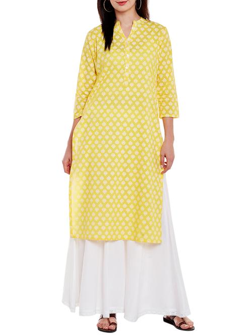 yellow cotton kurta palazzo set - 14175868 - Very Small Image - 1