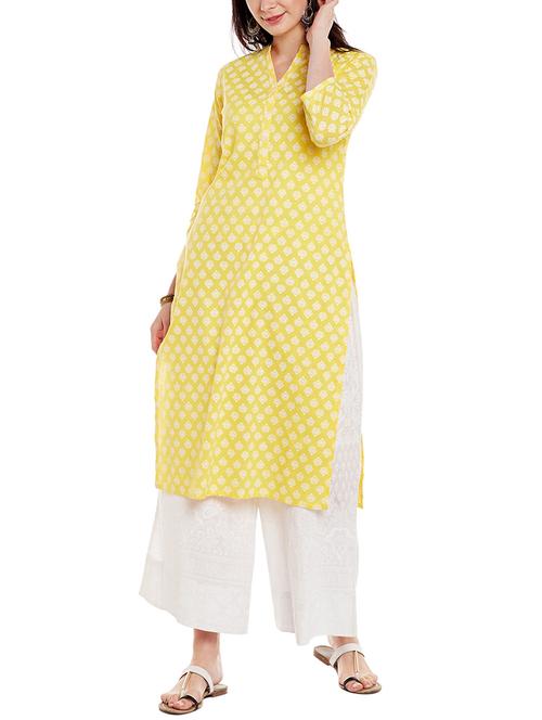 yellow cotton kurta pant set - 14175870 - Very Small Image - 1