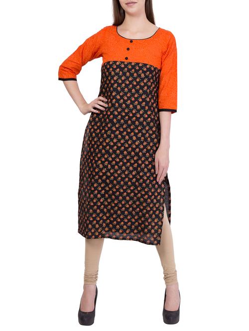 orange cotton straight kurta - 14178786 - Very Small Image - 1