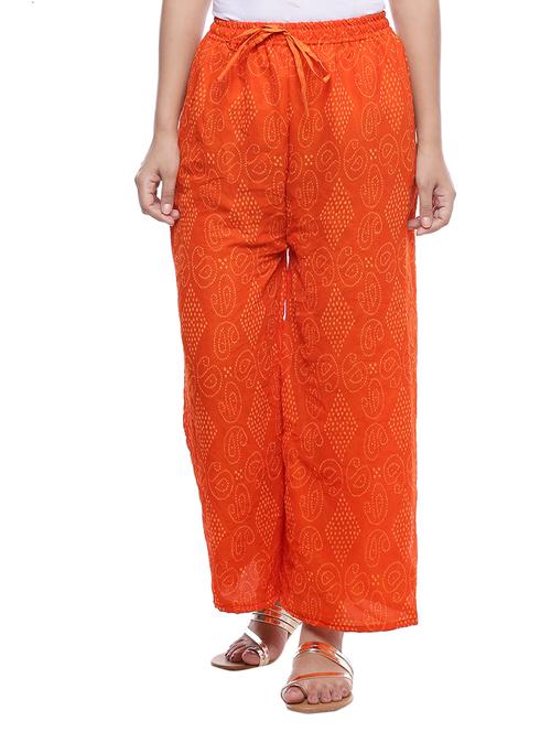 orange bandhani print straight palazzo - 14180042 - Very Small Image - 1