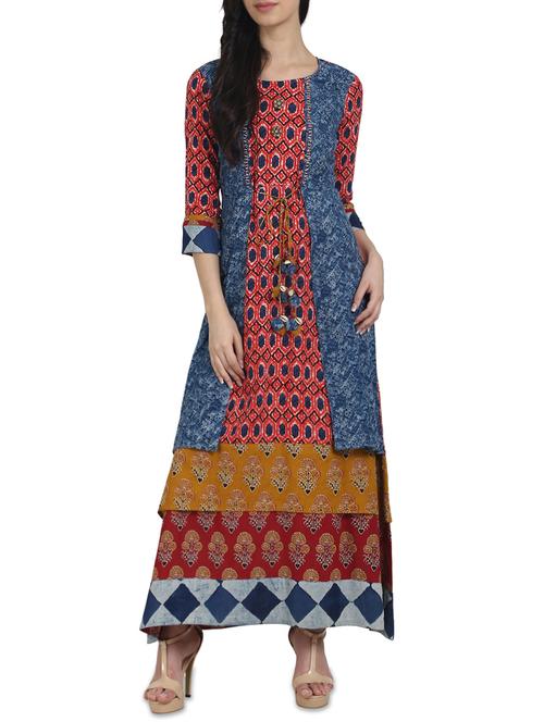 layered printed kurta - 14180119 - Very Small Image - 1