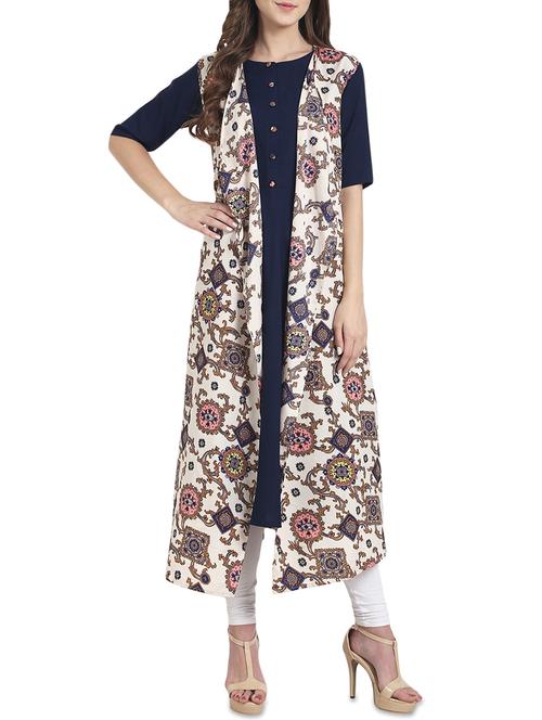 kurta with printed jacket kurta - 14180123 - Very Small Image - 1