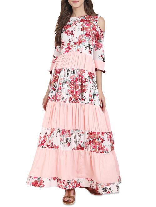 pink poly crepe tiered kurta - 14180133 - Very Small Image - 1