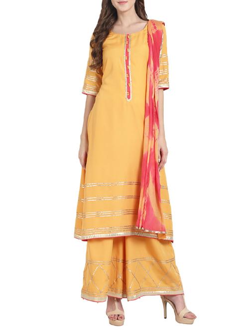 yellow georgette kurta palazzo set - 14180192 - Very Small Image - 1